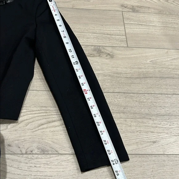 NWT T Tahari Black Collarless Open Front Faux Leather Trim Jacket Blazer M - Picture 8 of 9